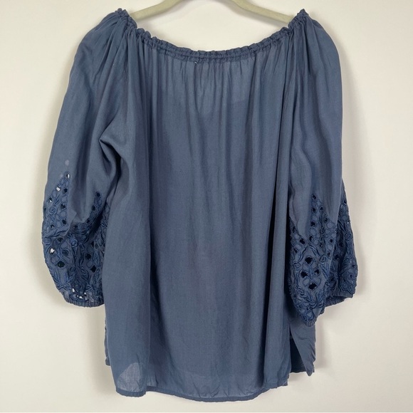 2/$30 LOVE SAM Peasant Lace Eyelet Tunic | Steel Blue | M - Picture 5 of 11